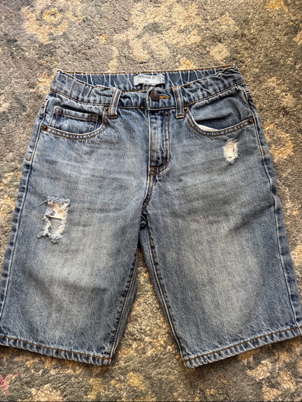 Forever 21 Light Blue Distressed Denim Bermuda Shorts